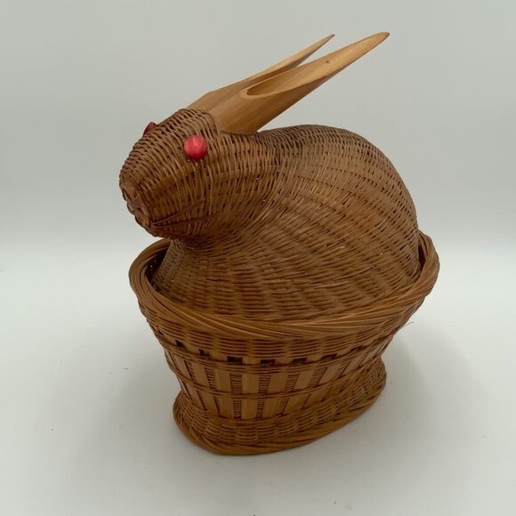 Vintage Wicker Bunny Rabbit Basket Red Eyes Bamboo Ears Easter Basket - Picture 11 of 11